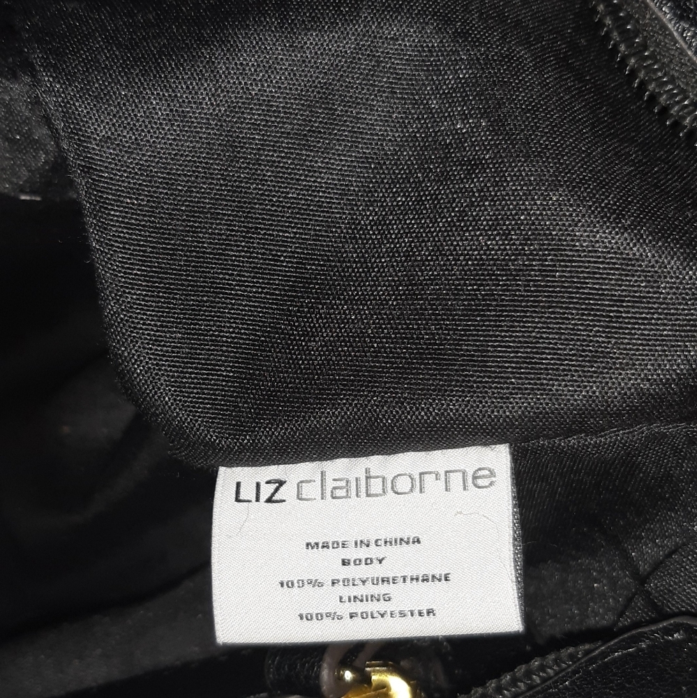 Liz Claiborne Black & Gold Tie Purse With Zippers - Picture 7 of 10
